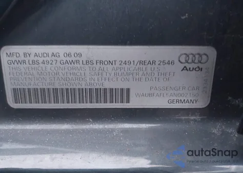 2010 Audi A4 2.0T Premium z USA, uszkodzony, nr VIN WAUBFAFL5AN002150